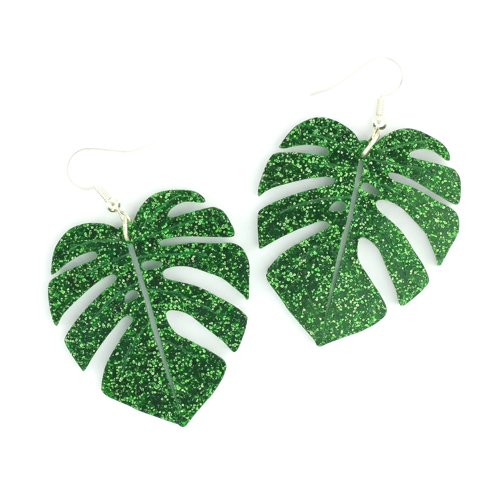 Little Moose Glitter Monstera Plant Leaf Earrings