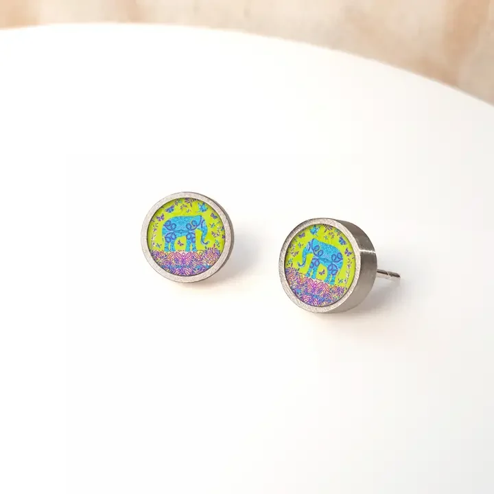 NOA Elephant Round Ceramic Stud Earrings