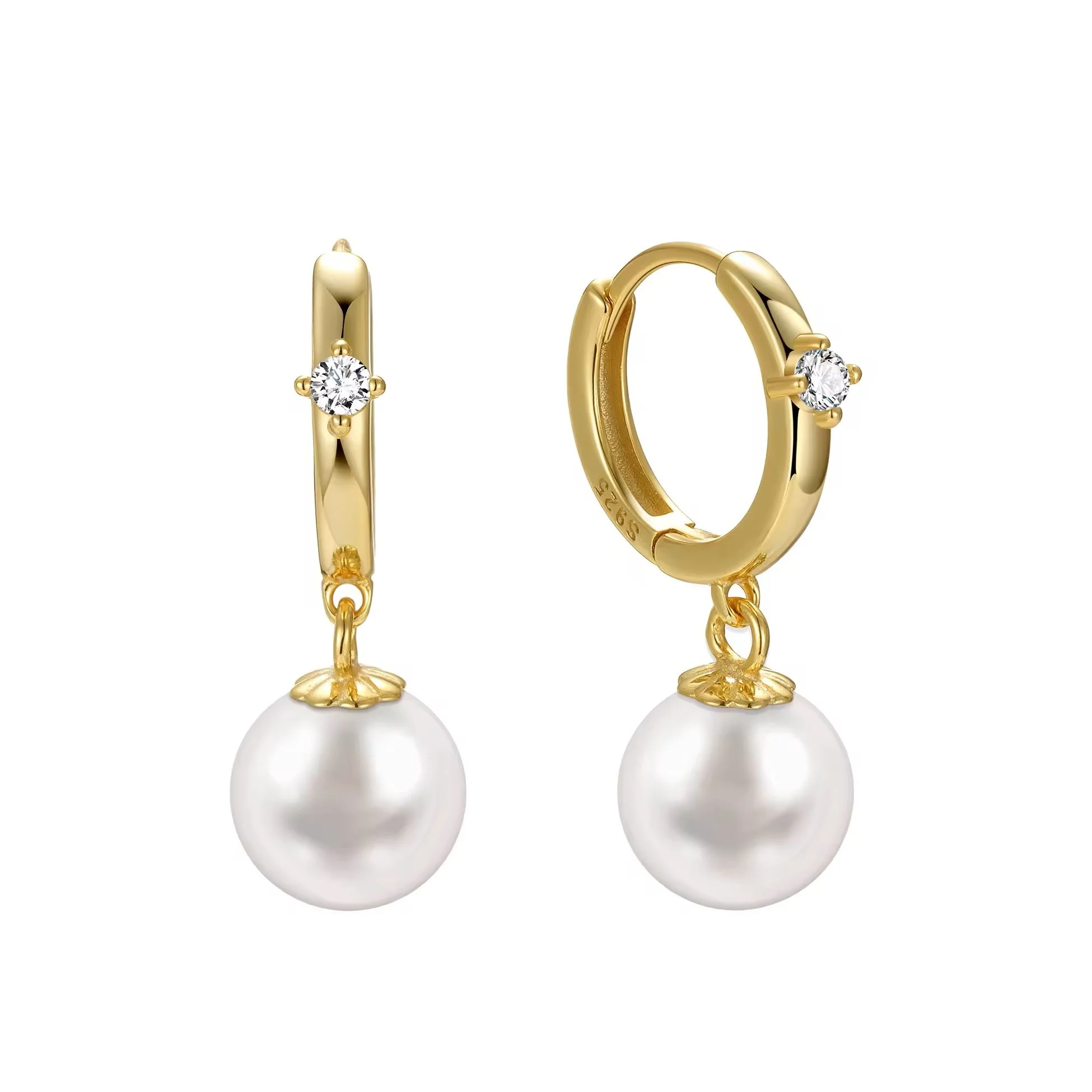 Pearl Drop Huggie Earrings Gold