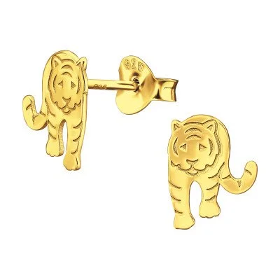 Tiger Stud Earrings Silver Gold