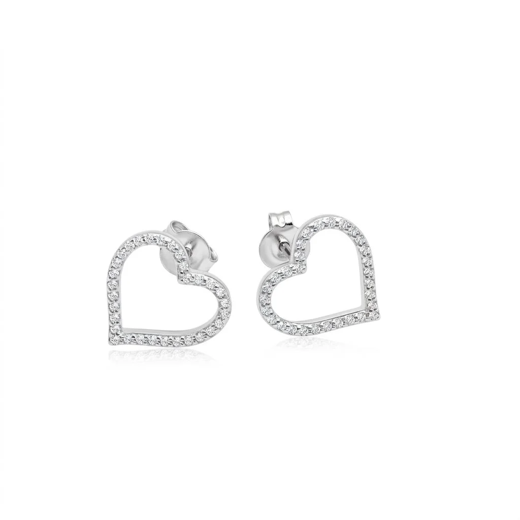 Open Heart CZ studs silver