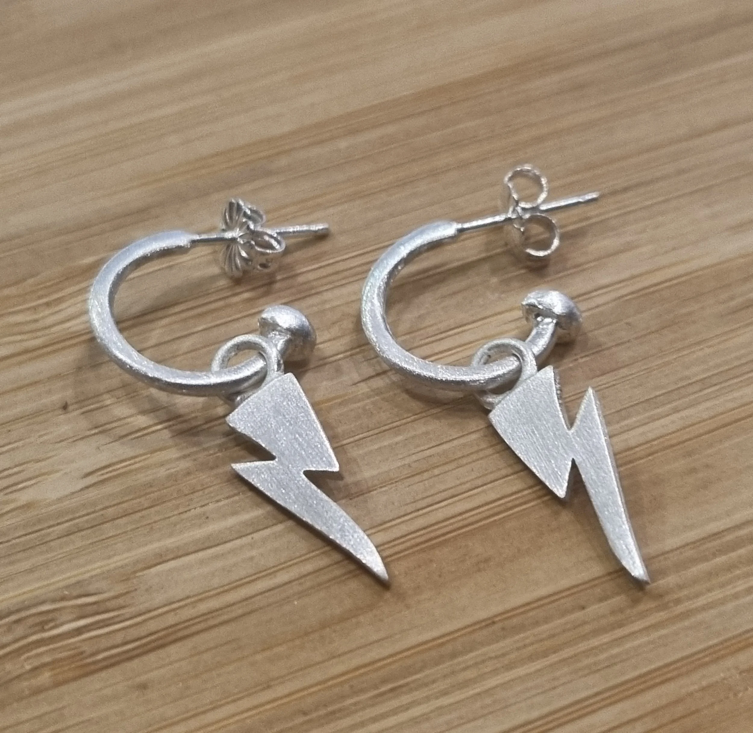 Chambers & Beau Mini Lightning Bolt Hoops Silver