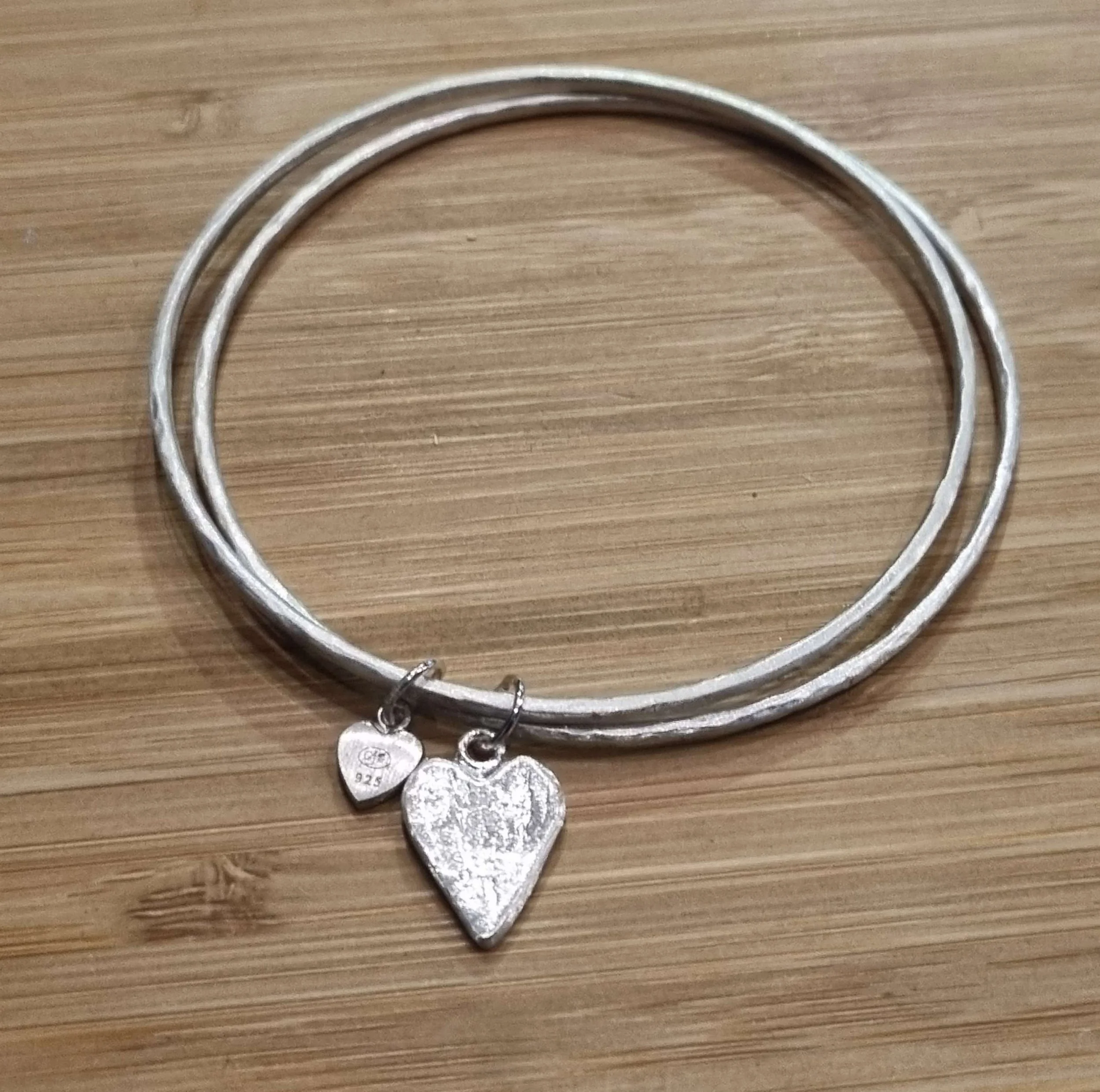 Chambers & Beau Double Bangles Heart Charms