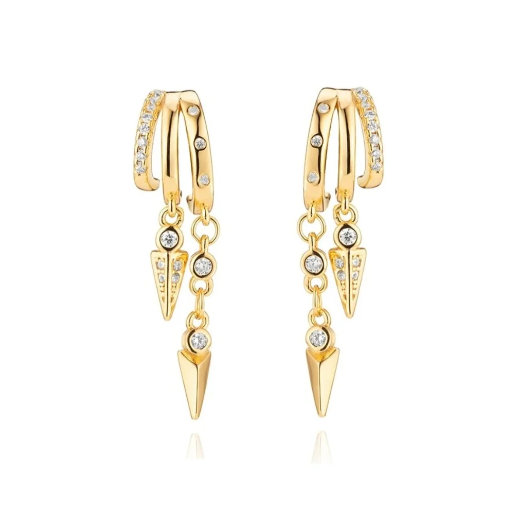 CZ Triple Hoop Illusion Earrings Gold