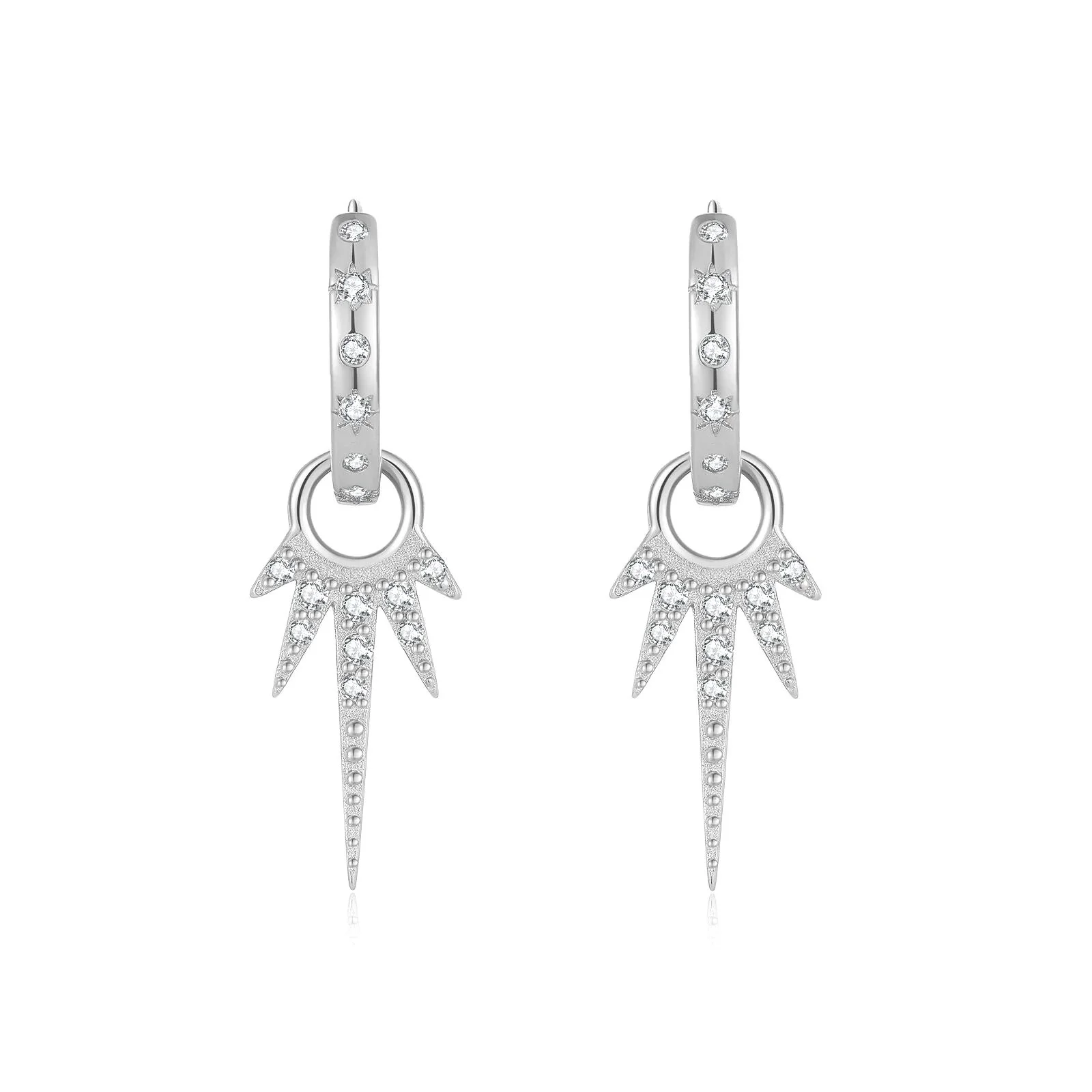 Angel Five Point Star Huggie Earrings Silver