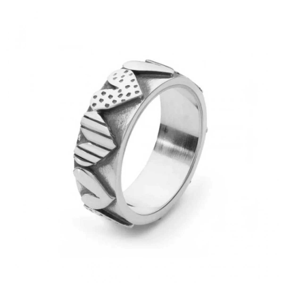 Linda Macdonald Spots & Stripes Hearts Ring Silver