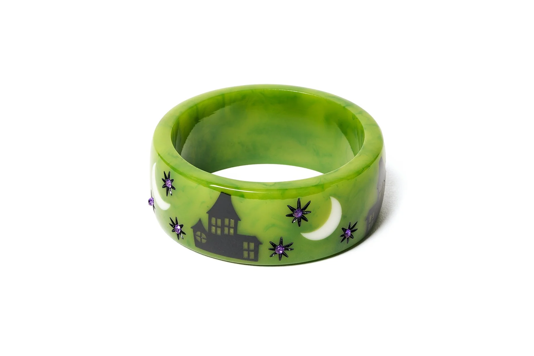 Splendette Halloween Green Haunted House Bangle Wide - Medium
