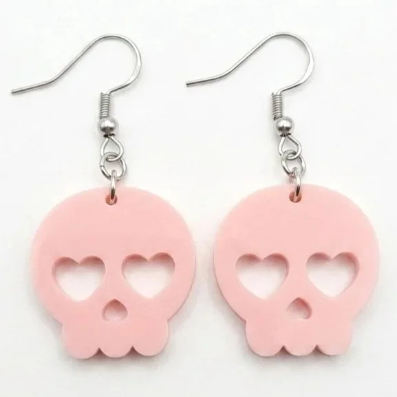 Summerween Pastel Skull Hook Earrings Pink