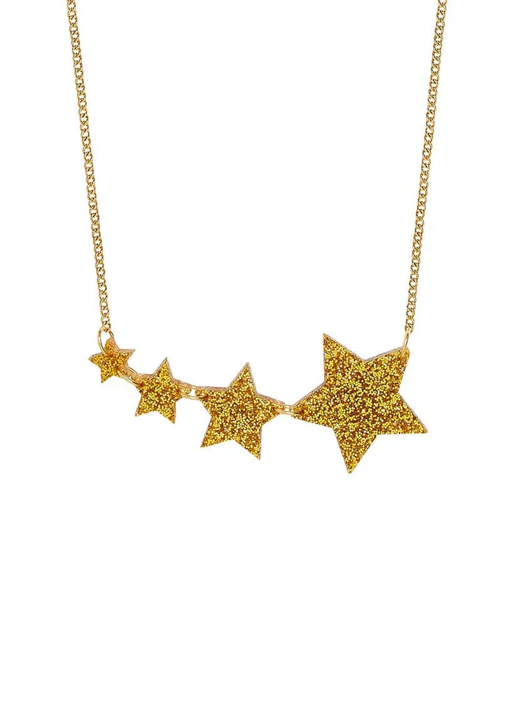 Tatty Devine Shooting Star Necklace Glitter Gold