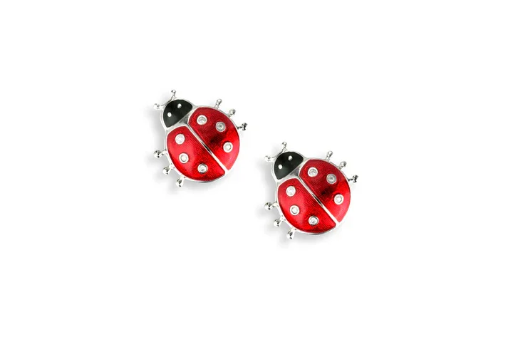 Nicole Barr Red Ladybird Studs Silver