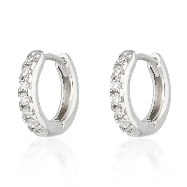Scream Pretty Huggie Earrings with Clear Stones Silver