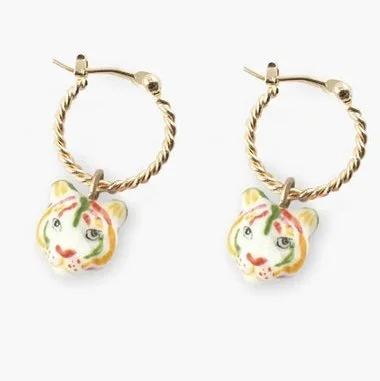 Nach Crazy Tiger Head Hoop Earrings