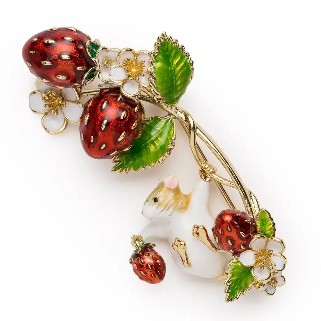 Bill Skinner Strawberry & Mouse Brooch