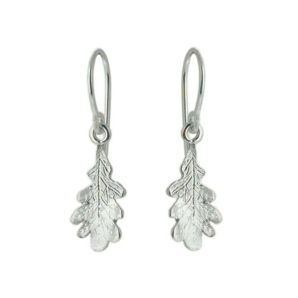 Claire Troughton Small Oak Leaf Hook Earrings Silver
