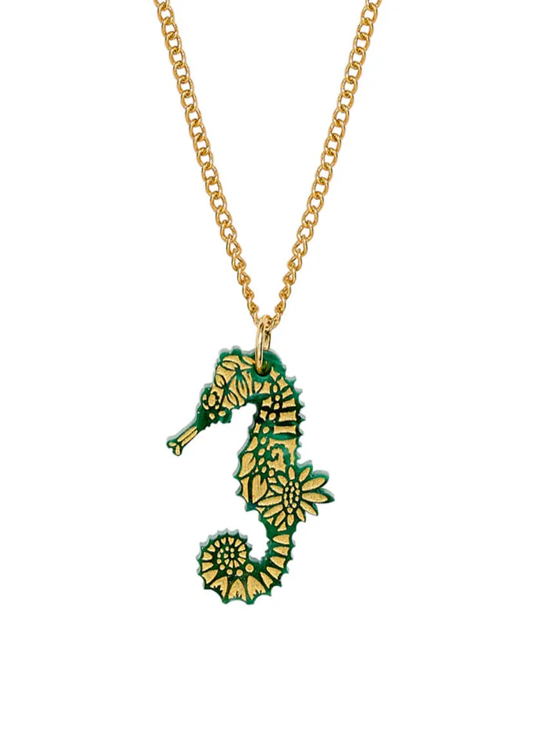 Tatty Devine Seahorse Pendant Green Pearl