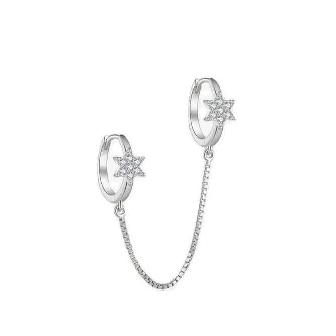Chain Linked Star Huggie earrings Silver