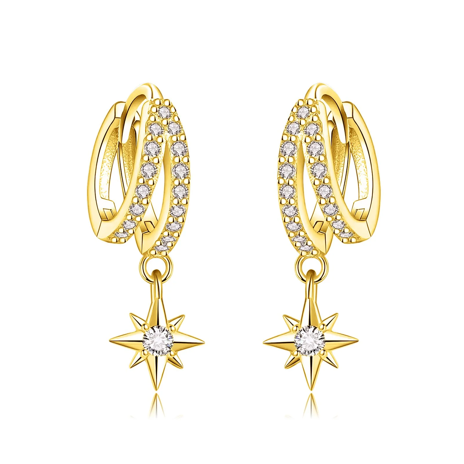 Duo Hoop Star Drop Huggies Gold