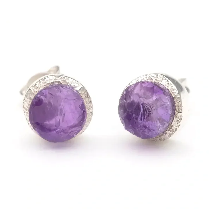 Amethyst Stud Earrings Silver