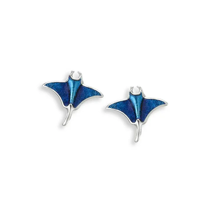 Nicole Barr Blue Manta Ray Stud Earrings Silver