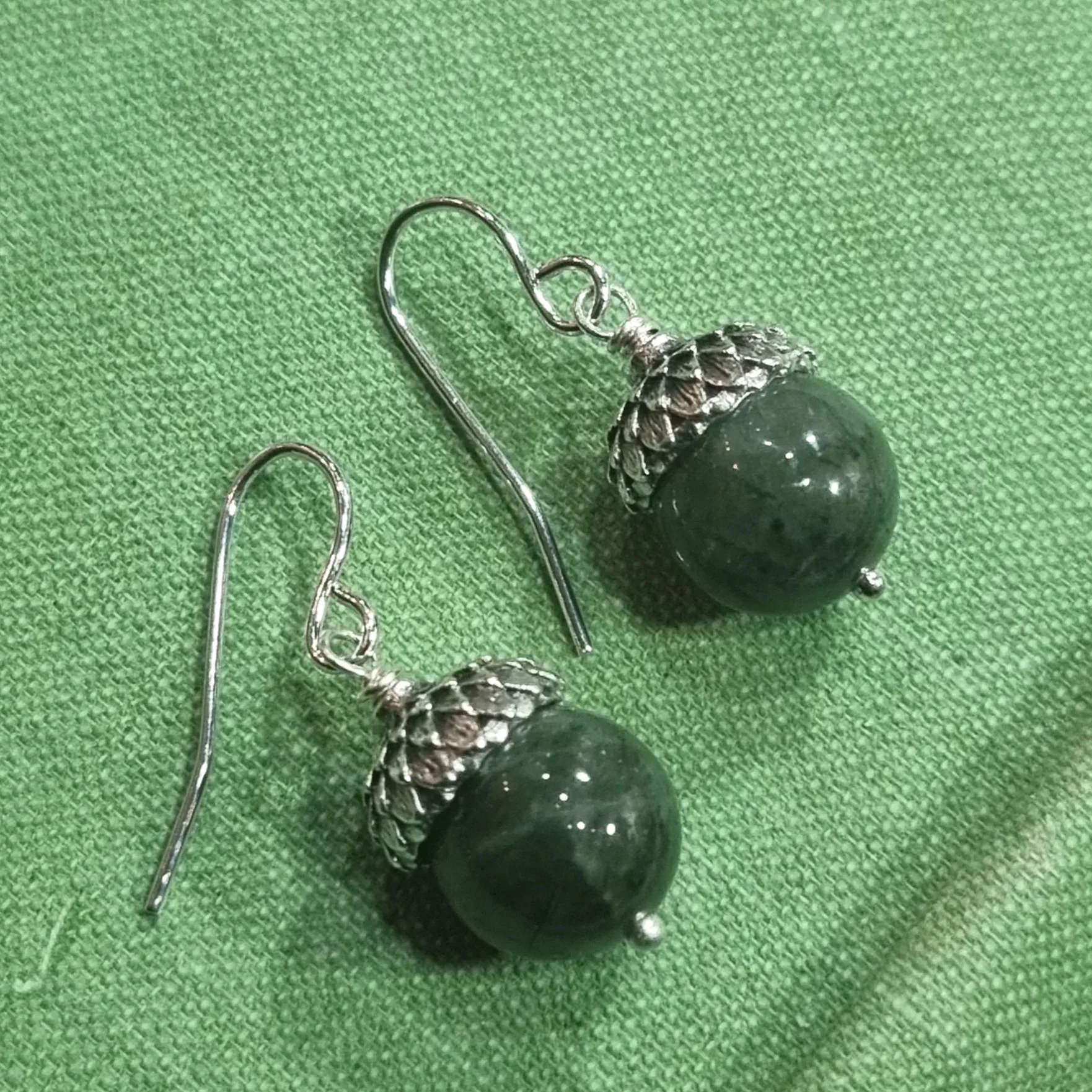 Silver Gemstone Acorn Earrings