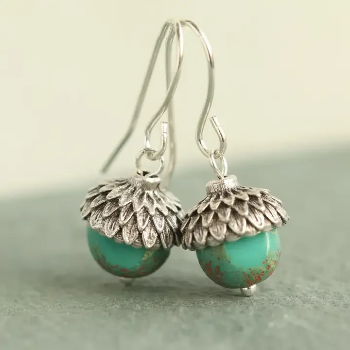Turquoise Silver Acorn Earrings