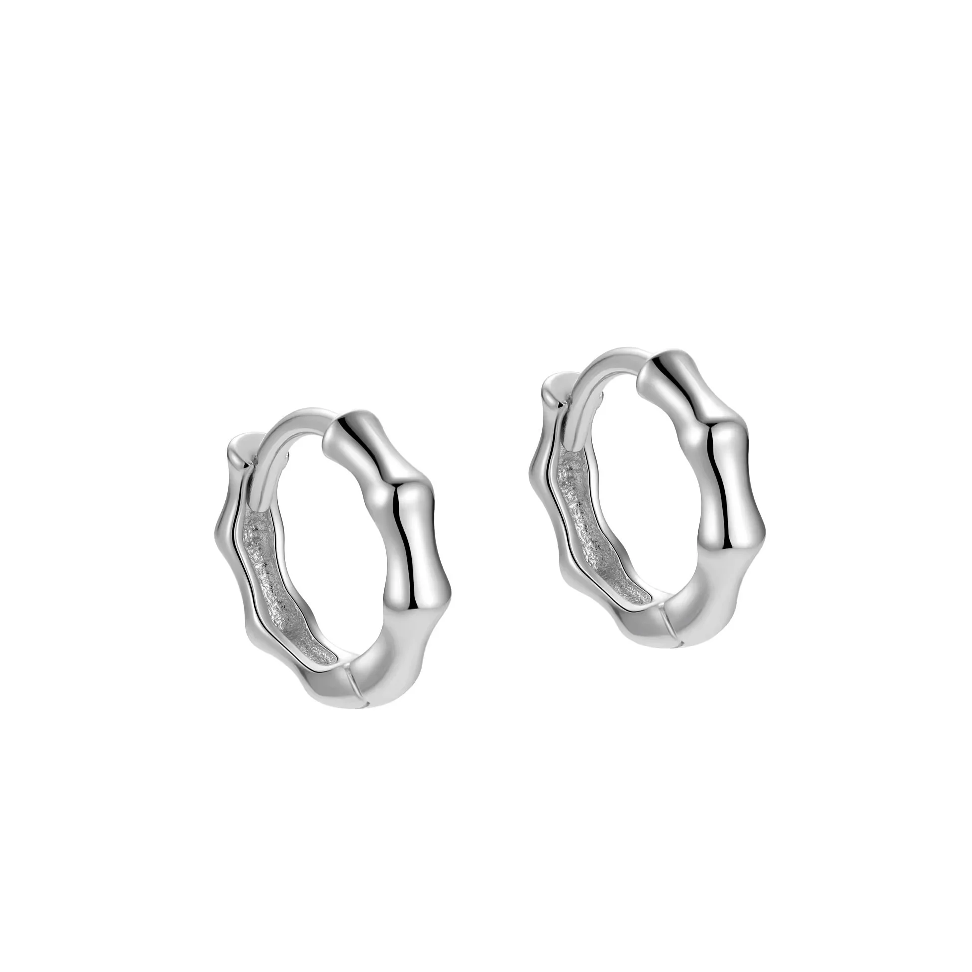 Extra Small Bamboo Huggie Earrings Silver