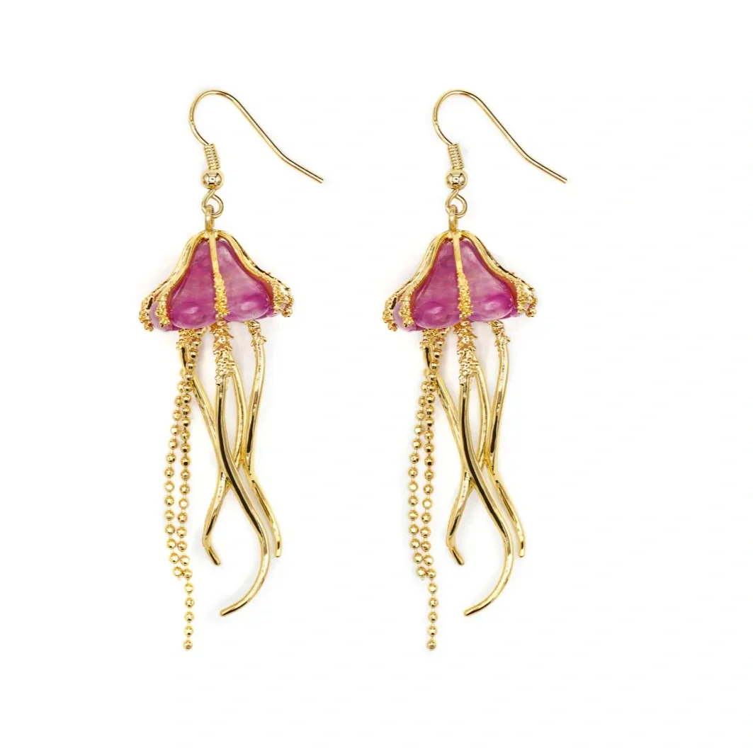 Bill Skinner Pink Jellyfish Drop Earrings Gold