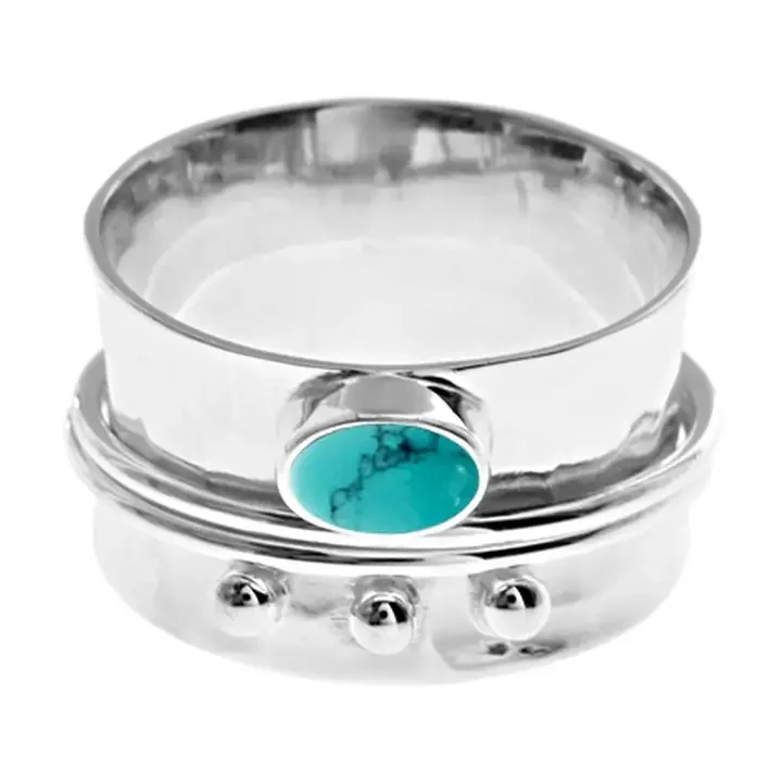 Turquoise & Triple Ball Spinning Ring Silver
