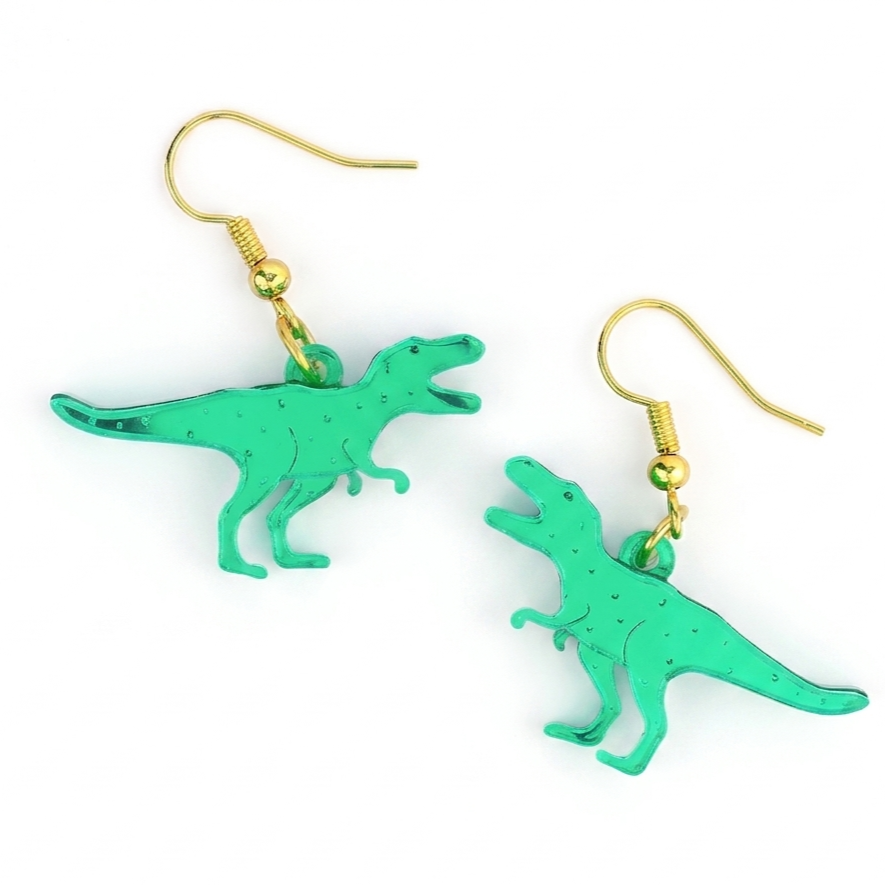 Little Moose T-Rex Green Dinosaur Earrings