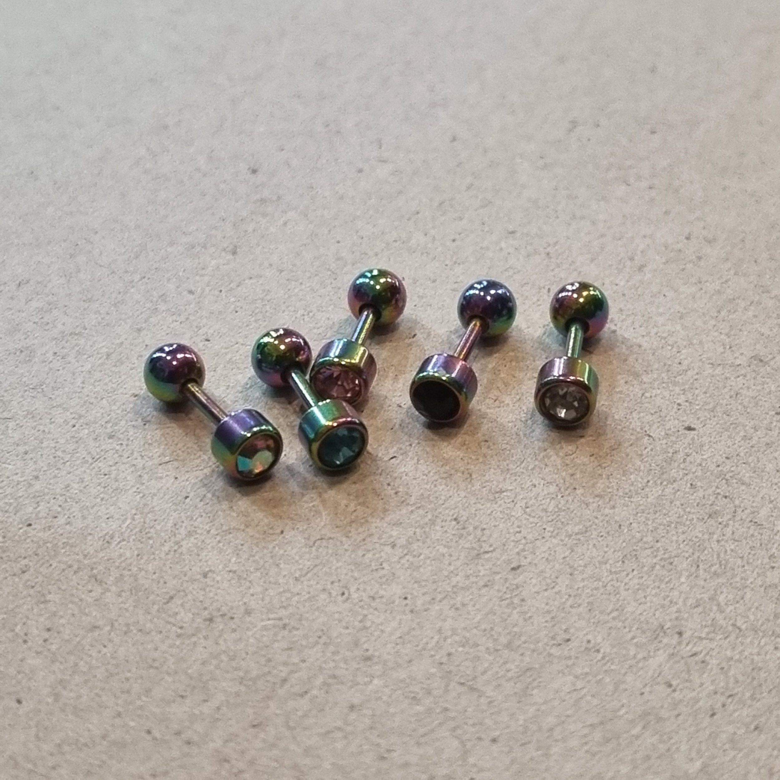 5 x Rainbow Crystal Barbell earrings