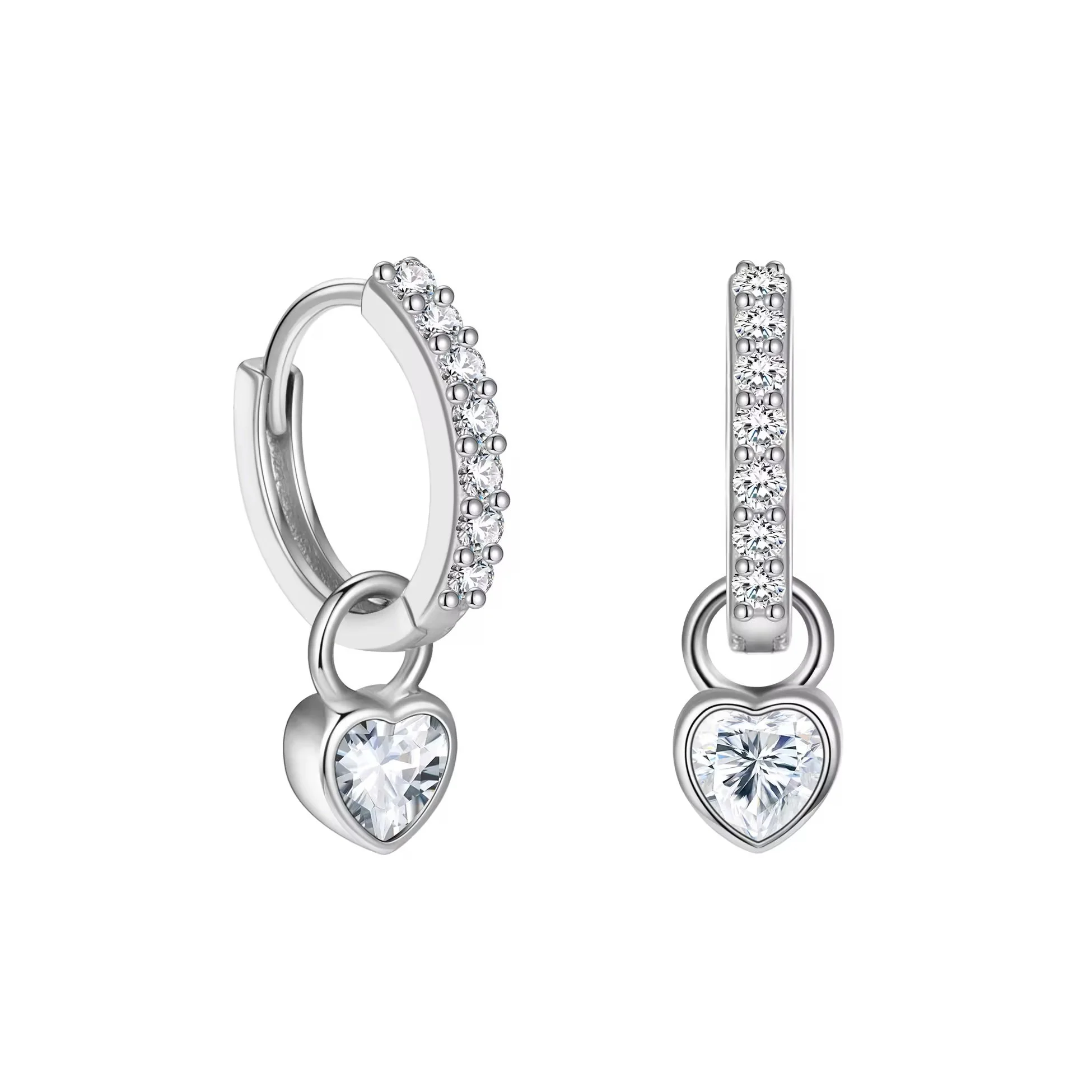 Heart Drop CZ Huggies Silver
