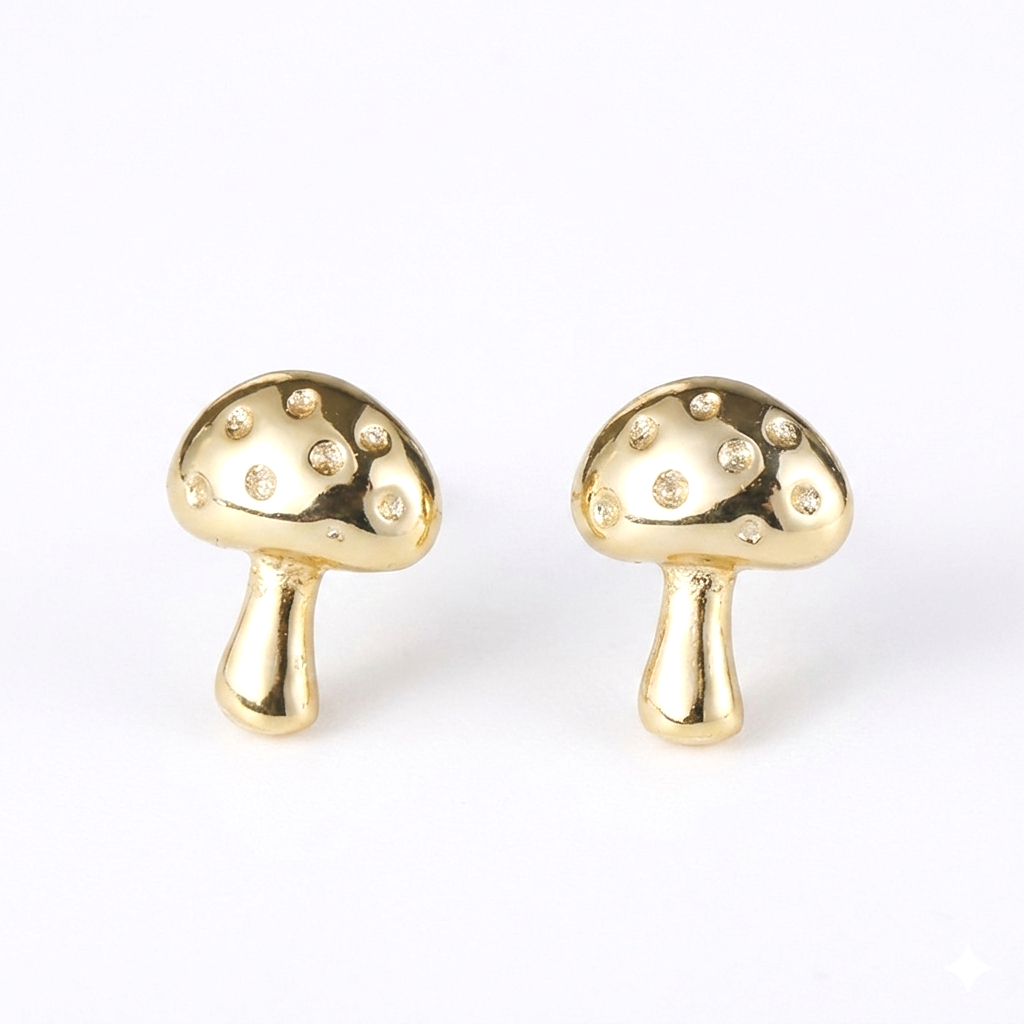 Mushroom Stud Earrings Gold