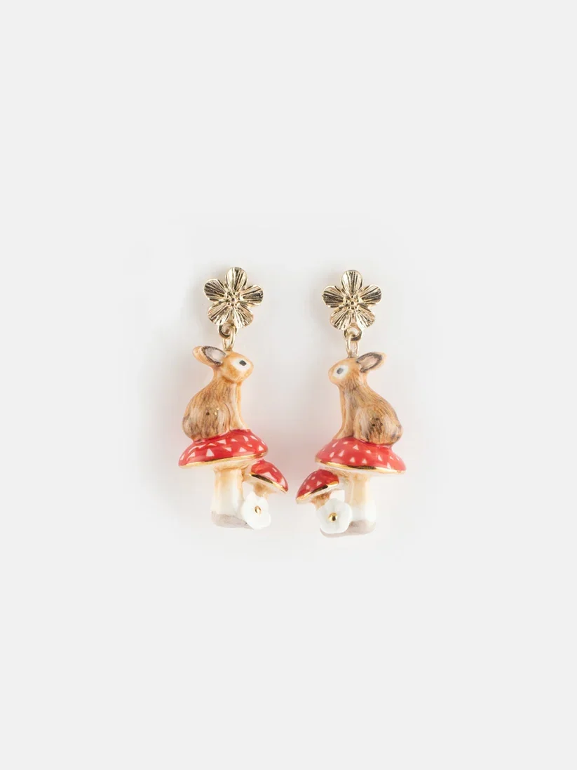 Nach Rabbit And Mushroom Dangle Earrings