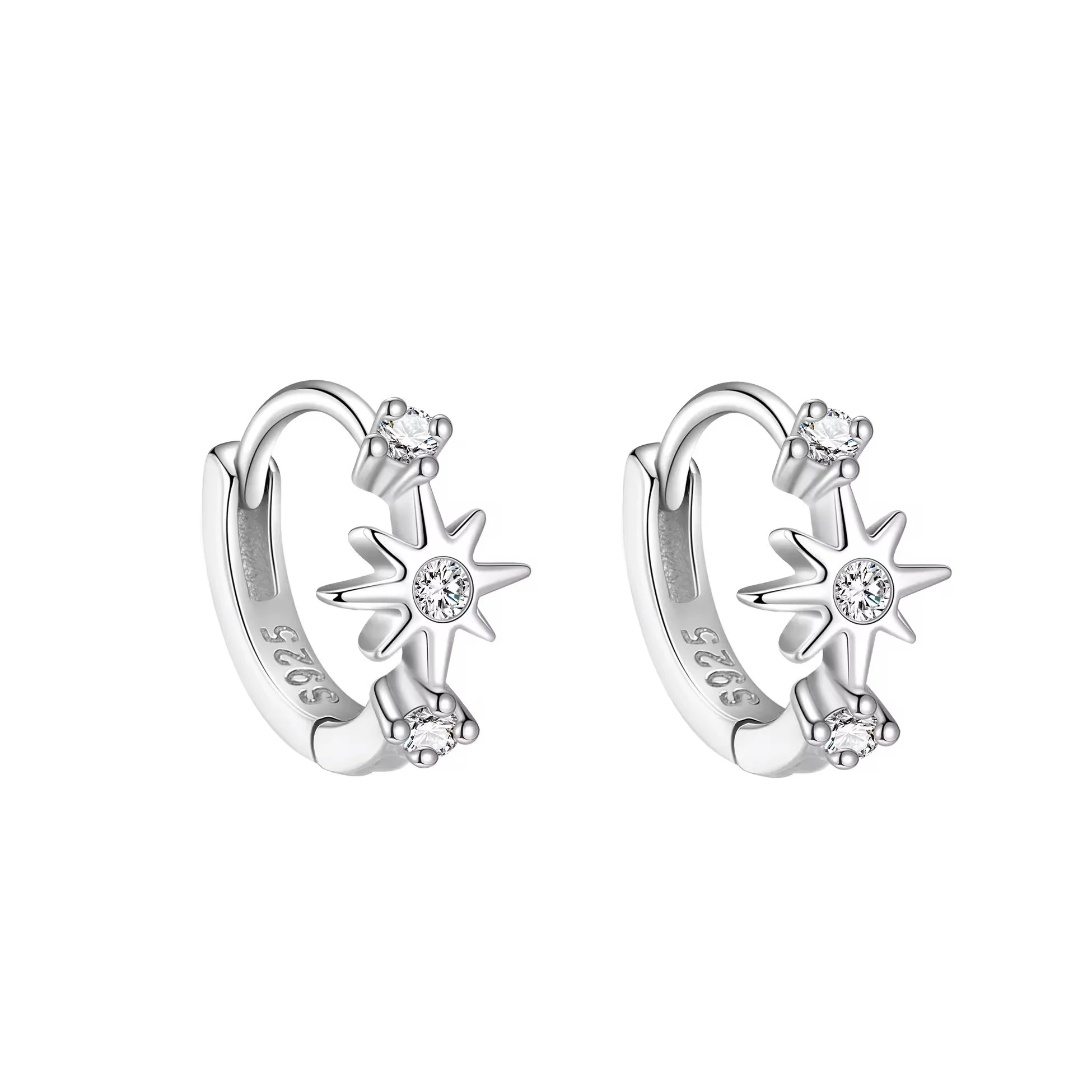 Starburst CZ Huggie Hoops Silver