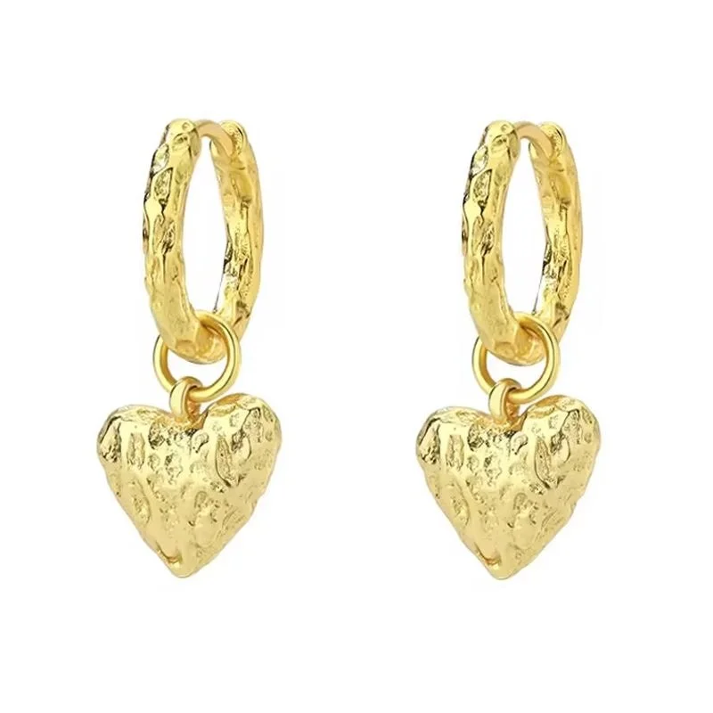 Textured Heart Huggies Gold