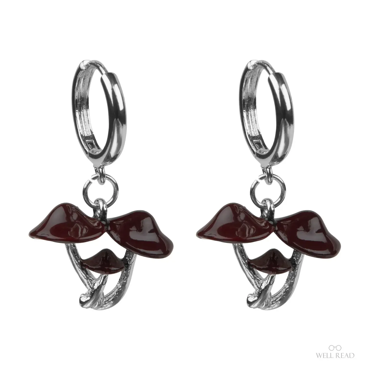 Well Read Company Secrets Of The Forest Floor Mushroom Hoop Earrings Silver
