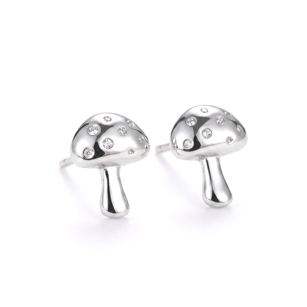 Mushroom Stud Earrings Silver