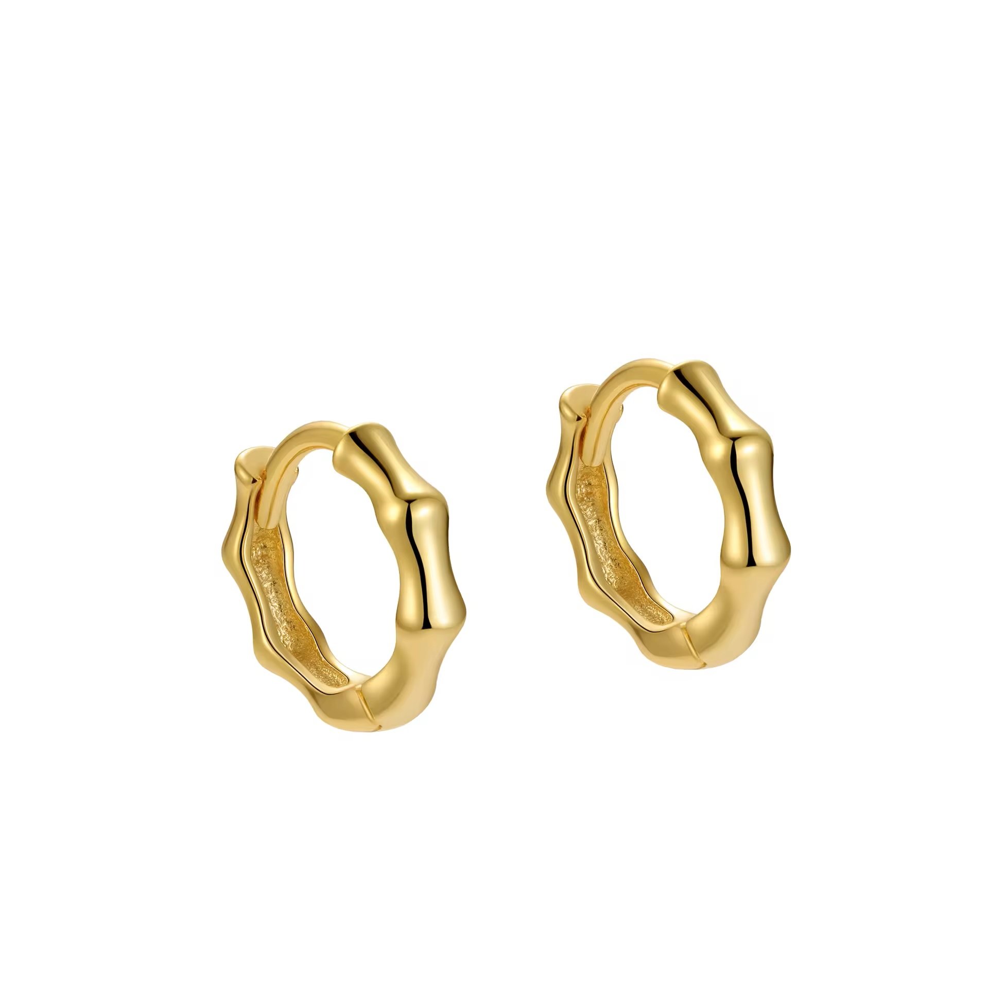 Extra Small Bamboo Huggie Earrings Gold