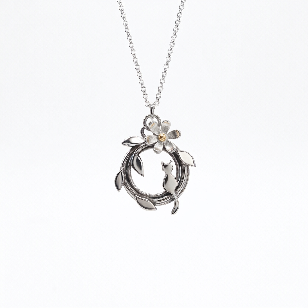 Linda Macdonald Small Woven Little Cat Flower Necklace