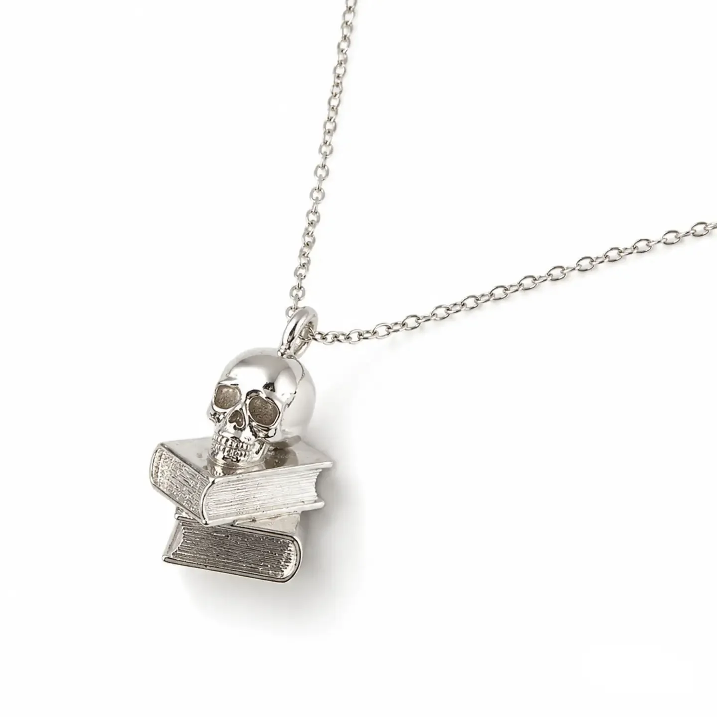 Well Read Company The Dance of Death Gold Plated Bookish Necklace Skull Silver