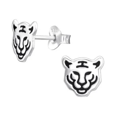 Tiger Head Stud Earrings Silver