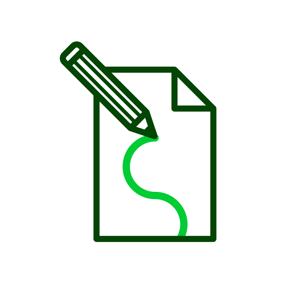 Outline of a document with a green pencil drawing a green line on it.