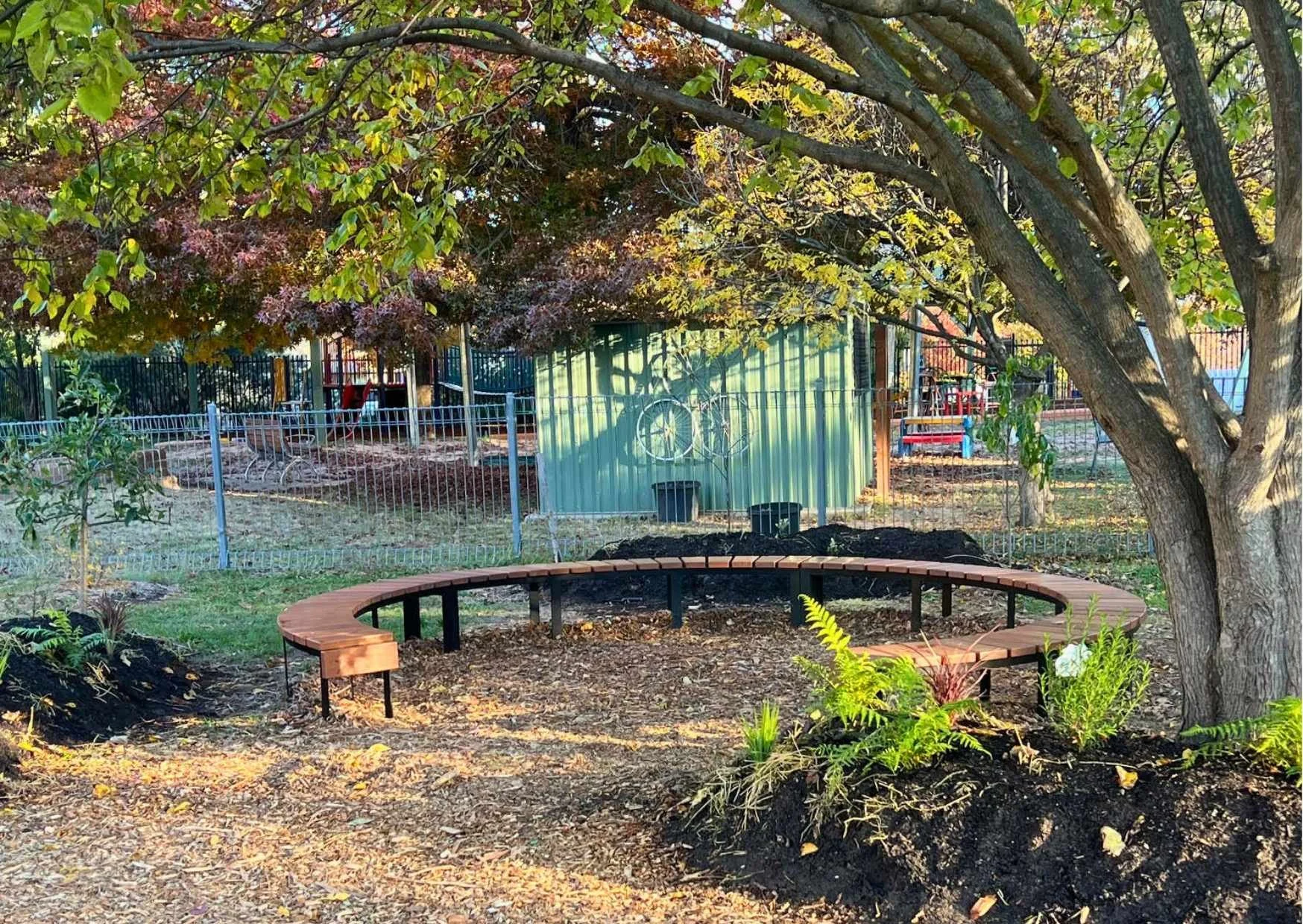 A circular bench to seat 20-30 students during their SEED lessons in the food garden