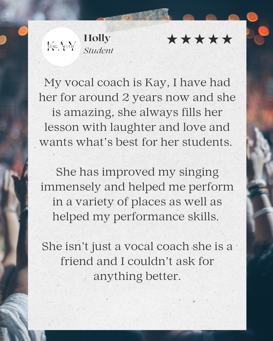 5 star review singing lessons Leicester