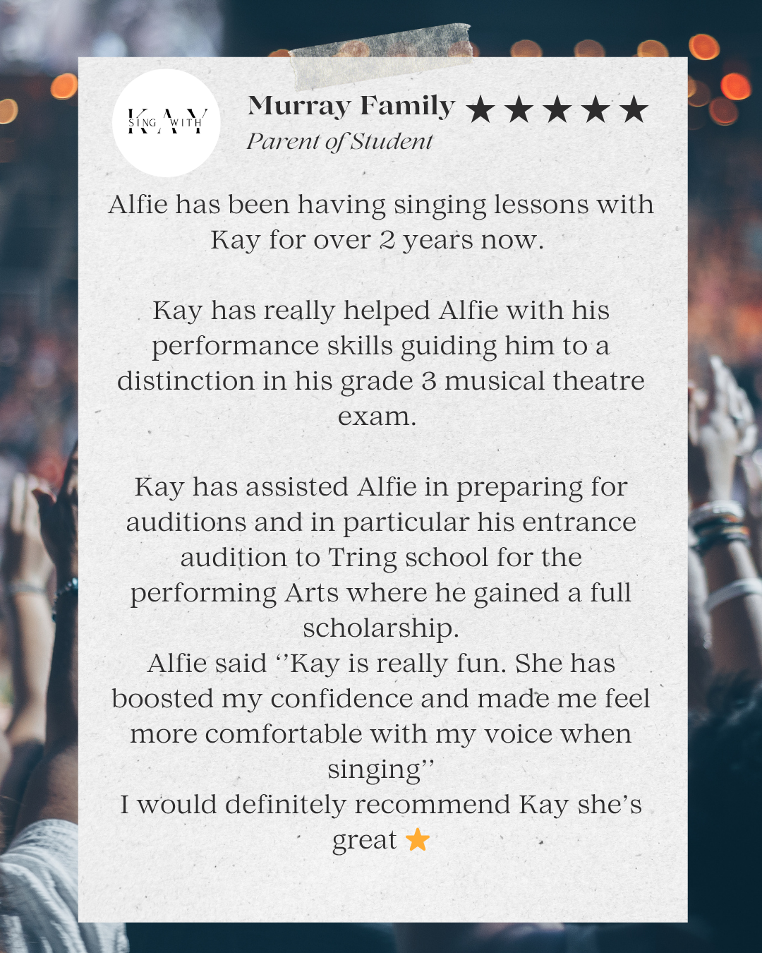 5 star review singing lessons leicester