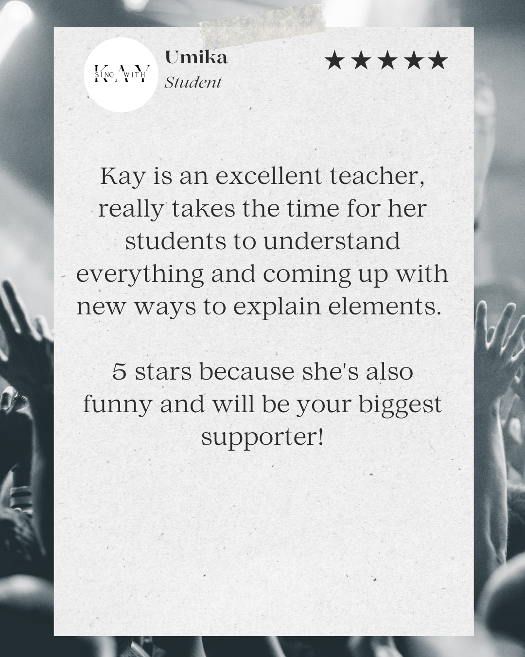 5 star review singing lessons Leicester