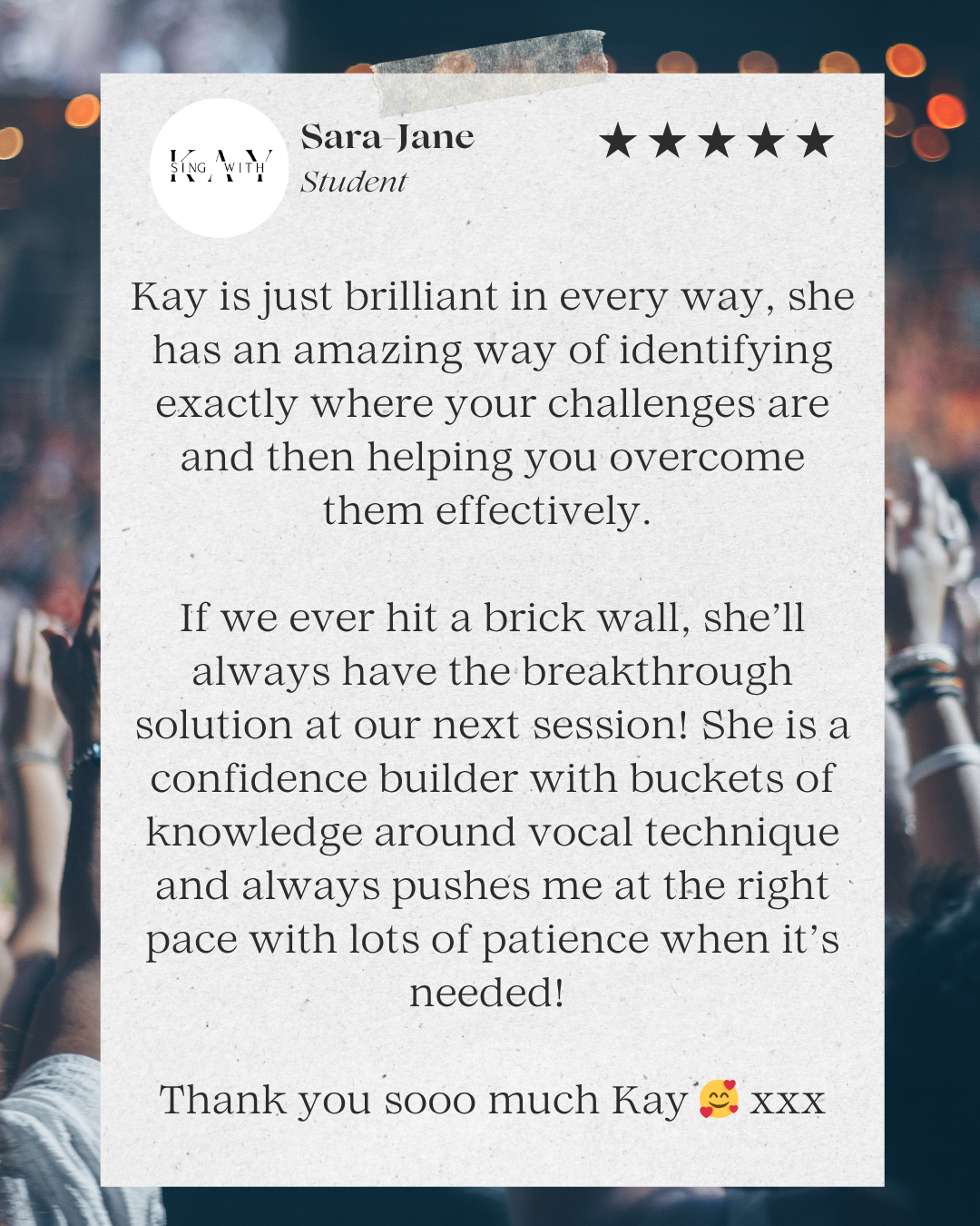 5 Star Review singing lessons
