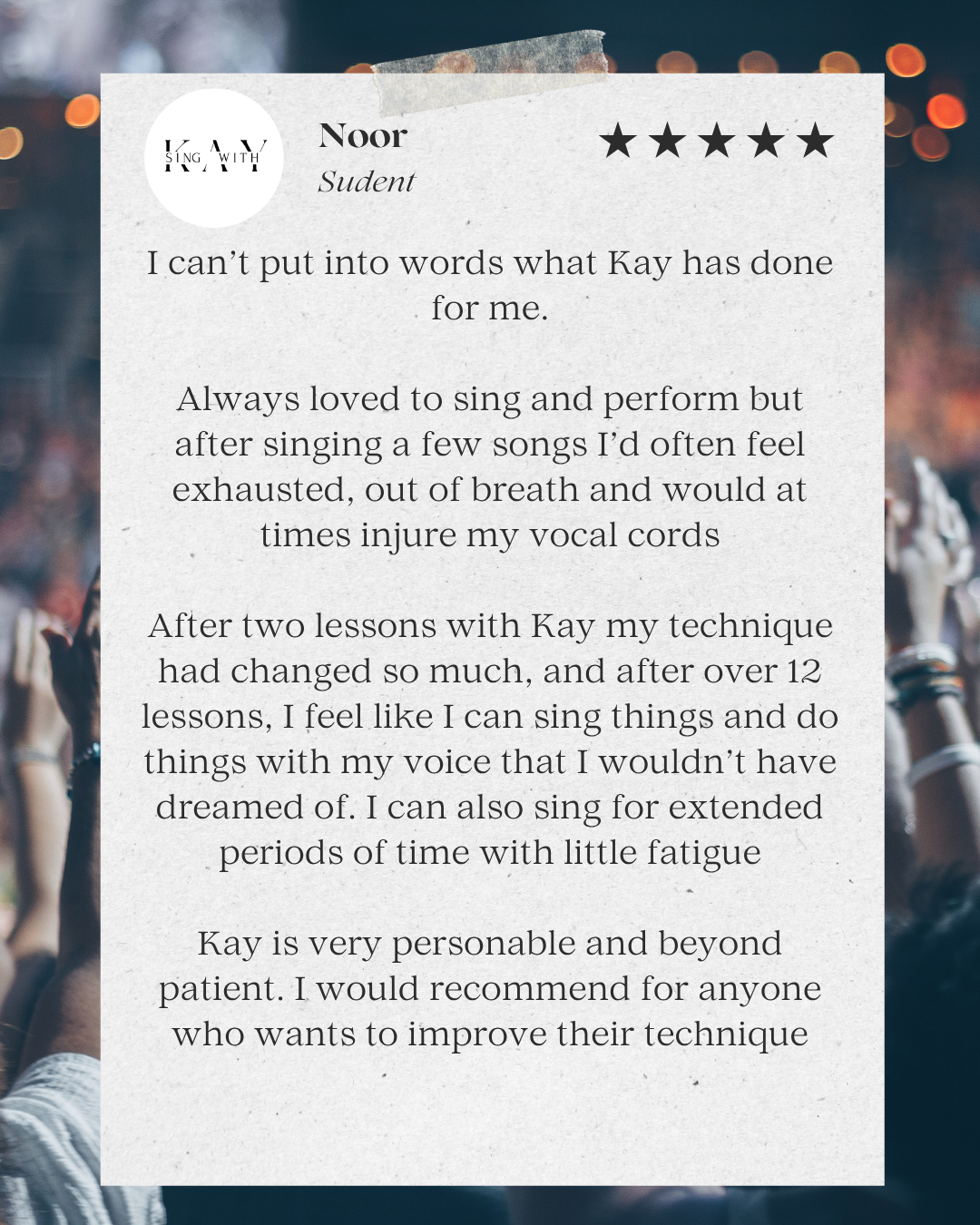 5 star review singing lessons leicester