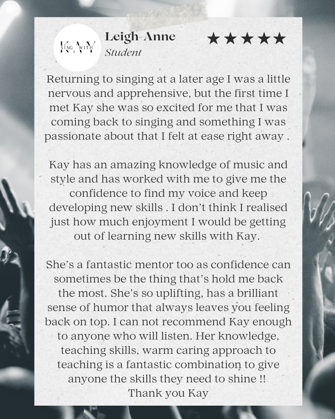 5 star review singing lessons leicester