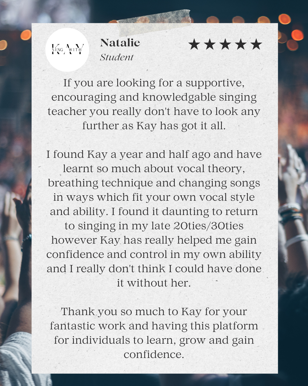 5 star review singing lessons leicester
